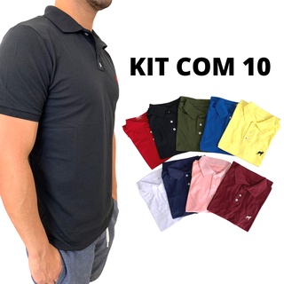Kit com 10 camisas polo camiseta masculina em tecido piquet punho na manga sem bolso atacado