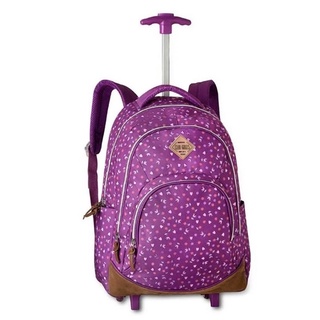 mochila bolsa mala feminina com rodinhas para estudante manicure esteticista cabeleireira roxa lilas púrpura com flores resistente-envio imediato