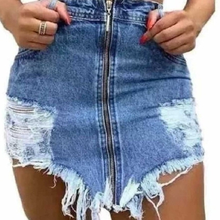 Saia Jeans Mini Ziper Frontal