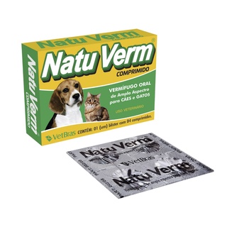 Vermífugo Natu Verm para Cães e Gatos Vetbras com 4 Comprimidos
