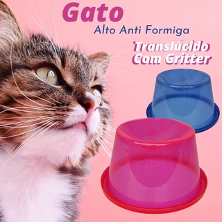 Comedouro Postura Correta Para Gato Anti Formiga Translúcido Com Glitter