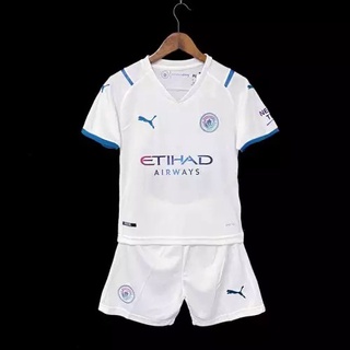 Camisa Camiseta Conjunto Infantil Time Manchester City Branco MEGA PROMOÇÃO envio imediato + FRETE GRATIS camisa+short 21-22.