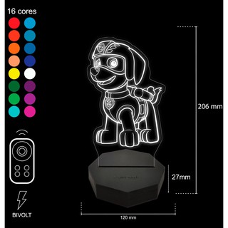 Luminária Led Acrílico - Abajur Mod: Patrulha Canina - 16 Cores – RGB