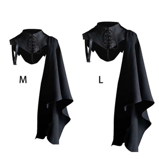 XIMM Medieval Armor Black Cloak Single Shoulder Retro Cape Gothic Punk Lace Up Renaissance Costume Crusader Gear For Adult