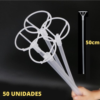 50 Suporte Para Balão Bubble Ou Metalizado Transparente + 50 Varetas 50cm transparente