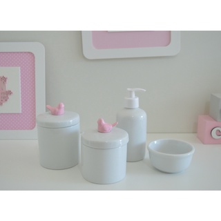 Kit Higiene Infantil Baby Rosa Moderno Bebê Quarto Porcelana Promoção (3)