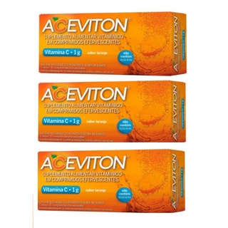 Kit com 3 Suplemento Vitamina C 1g Aceviton com 10 comprimidos Efervescentes sabor Laranja (1)