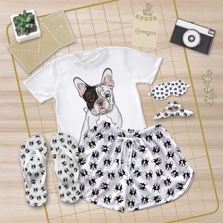 Pijama Curto Verão Promoção Feminino Estampa Cachorro Dog Pug