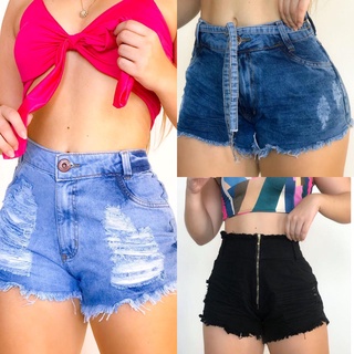 Shorts Jeans Feminino Cintura Alta Hot Pants Destroyed Perna Desfiado Cos Alto (1)