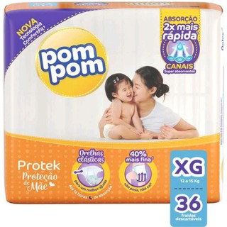 Fralda Pompom (pom pom) tamanho XG com 36 fraldas protek proteção de mãe