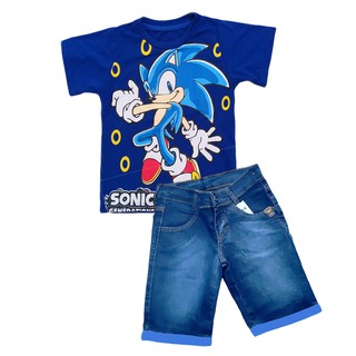 Conjunto Infantil Fantasia Flash Sonic Hulk Super Mário Camiseta Com Bermuda