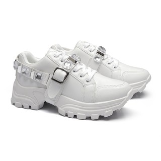 Tênis feminino chunky branco plataforma sneaker blogueira Com Pedras Removiveis top lançamento
