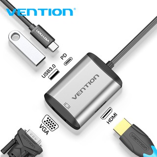 Vention USB C to HDMI VGA Adapter USB C Hub with 4K HDMI 1080P VGA USB 3.0 PD Charging Port Compatible with MacBook Pro