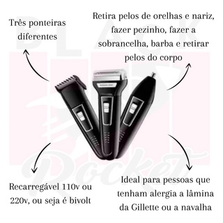 Máquina Barbear Shaver Kemei 3 Em 1 KM-6558/6776 Nariz Barba Pelos e Corpo (3)