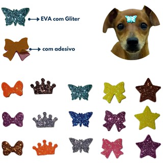 15 Aplique adesivo de EVA com Glitter para Cachorro e gato banho e tosa