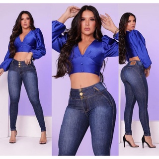 Calça Skinny Jeans Feminina Cintura Média Modelagem Empina Bumbum Luxo (1)