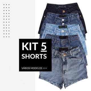 Kit Com 5 Shorts Jeans Feminino Cintura Alta Cores (1)
