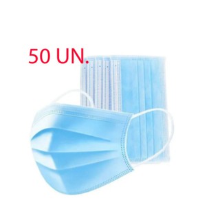 mascara azul 50 Uni Mascara Descartavel De Proteção Facial Tripla