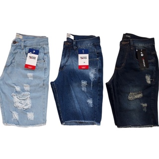 kit 3 bermudas jeans rasgado masculino slim estilo destroyed bermudas barata