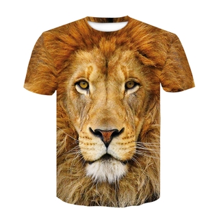 Camiseta Casual Masculina Estampa Tigre Leão 3d Manga Curta Gola Redonda