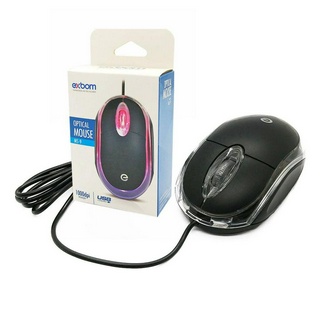 Mini Mouse USB 1000dpi Óptico com Scroll e LED Azul/Vermelho Exbom MS-10/9 Preto (1)