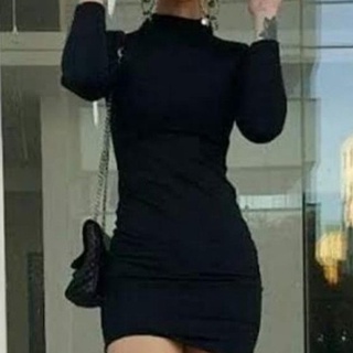 Vestido feminino manga longa gola alta tamanho curtinho