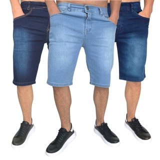 Kit com 3 bermuda jeans masculina elastano atacado promoção