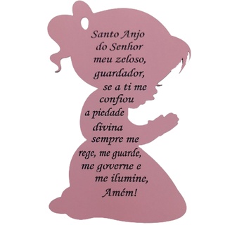 Oração Santo Anjo Menina ou Menino Aplique 13x17 Rosa MDF