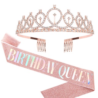 BIRTHDAY QUEEN Queen's Love aniversário coroa com fita de etiqueta conjunto de festa