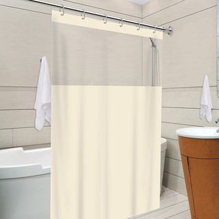 Cortina para Box Banheiro Creme Com Visor Plástico 100% PVC Transparente com Ganchos Bege