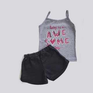Conjunto verão infantil feminino com short e blusa com alcinha estampada "Awesome"