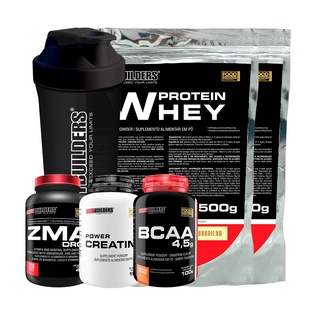 Kit 2x Whey Protein 500g, Creatina 100g, BCAA 100g, ZMA, Coqueteleira - Bodybuilders