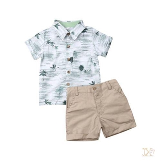 Jx-2Pçs Conjunto Infantil Masculino Camiseta De Botão De Manga Curta + Short Havaí Praia Verão 1-6a (2)
