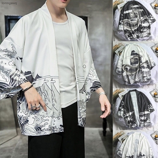 [LGQ] Fashion Men's Kimono Cardigan Oversize Shirts Printed Shirt