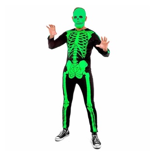 Fantasia Adulto de Halloween Esqueleto Verde Com Mascara
