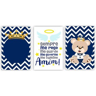 kit Quadros Placas Decorativas Quarto Bebê Menino Personalize o Nome Azul 3 Pçs 20/30