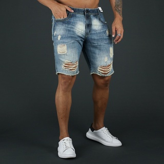 Bermudas jeans masculinas rasgadas com laycra (1)