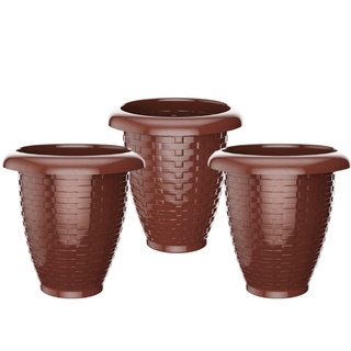 Kit com 3 Vasos Redondo Decorativo Rattan 3 Litros - Material Leve e Resistente