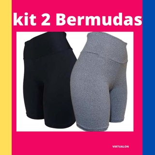 Kit 2 Bermudas (Tam: 38 ao 54), Shorts bermuda Feminina Academia Ciclista Legging. Na cor cinza e preta e estampada.