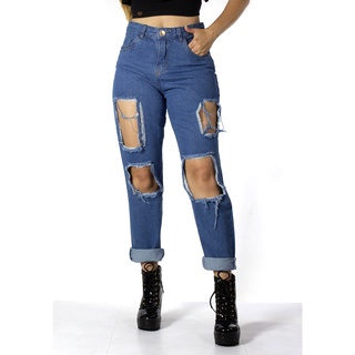 PHASE Calça Mom Boyfriend Jeans Rasgada 100% Algodão Premium (5)