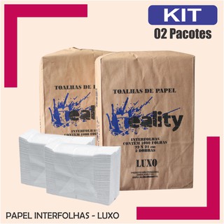 Kit 2 pacotes Papel Toalha Interfolhas 100% Celulose - LUXO 1000 folhas por pacote