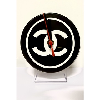 Relógio Redondo Analógico de Mesa Moda Fashion Luxo Preto Base Acrílico