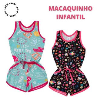 Kit Macaquinho Infantil Tecido feminino Kit 3 peças curto Menina Verão Soltinho Barato