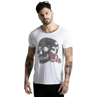 Camiseta Masculina Joss Corte à Fio Flores da Lua Branca 100% Algodão 30.1