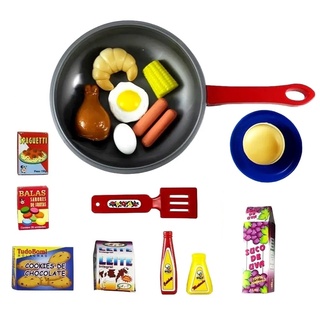 Kit Cozinha Infantil Frigideira Gourmet Com Comidinhas De Brinquedo Supermercado mini