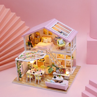 Handcraft Creative Dollhouse Mobiliário Full Set Madeira Romântica Moderna Cottage