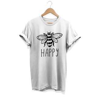 Camiseta basica unissex algodão abelha Happy cute fofa