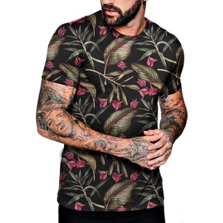 camiseta masculina estampa floral beach - oferta