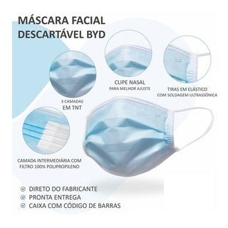 Máscara BYD Descartáveis de Protecao Facial Tripla Cirurgica Caixa 50 Unidades (2)