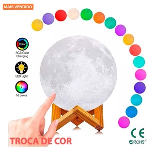 Luminária Lua Cheia 16 Cores Usb Touch - A MAIOR DO MERCADO - 15 CM